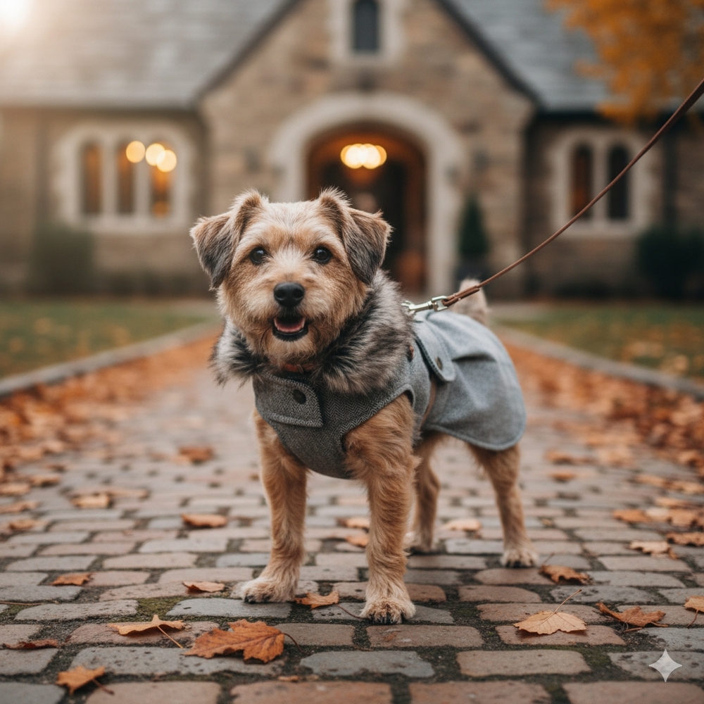 Frisco Luxury Dog Herringbone Peacoat w/ fur collar- Gray XS